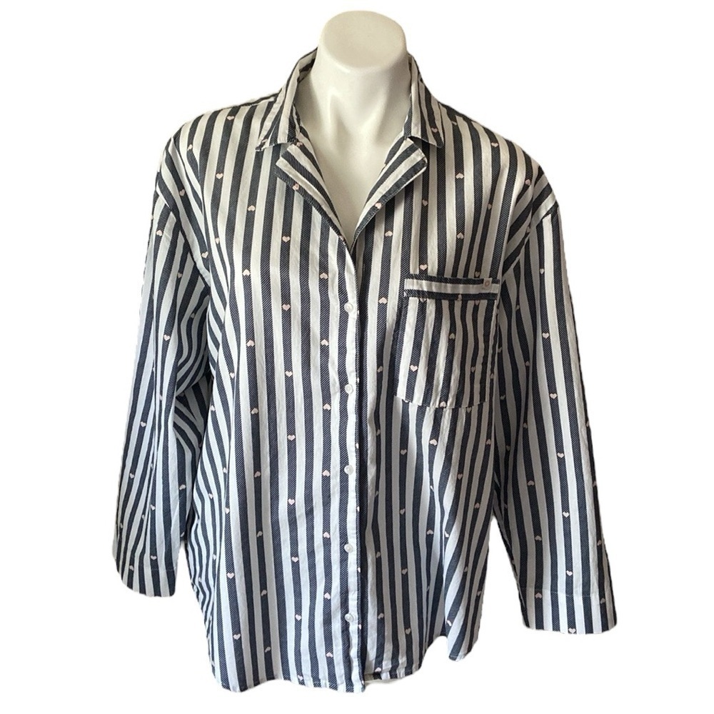 Only Old Navy Striped Heart Buttoned Down Loungewear Shirt 100% Cotton